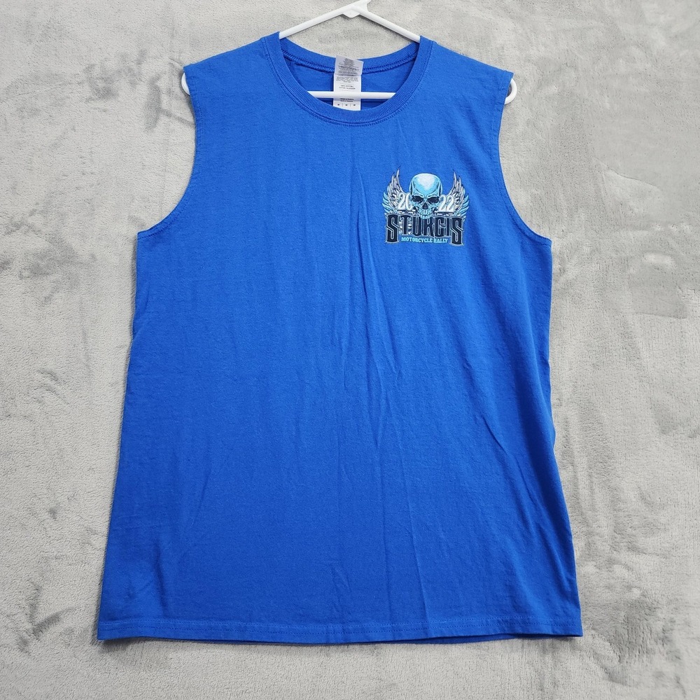 Sturgis‎ Motorcycle Rally Shirt Mens M Blue Gildan Skull 2022 Sleeveless Biker